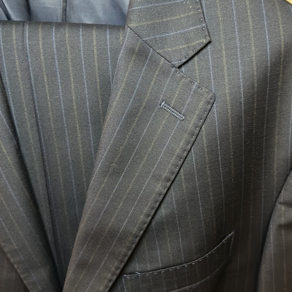 Navy blue pinstripe wool suit by BR